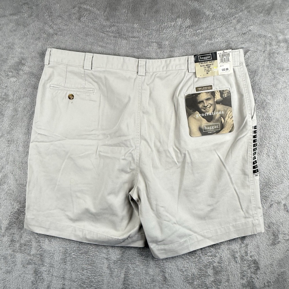 Haggar Flat Front American Fit Shorts Mens‎ 44 Stonewashed Khaki Casual Prep NWT